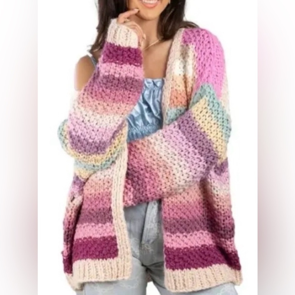 Saachi Mayflower Rainbow Chunky Knit Cardigan‎ One Size
